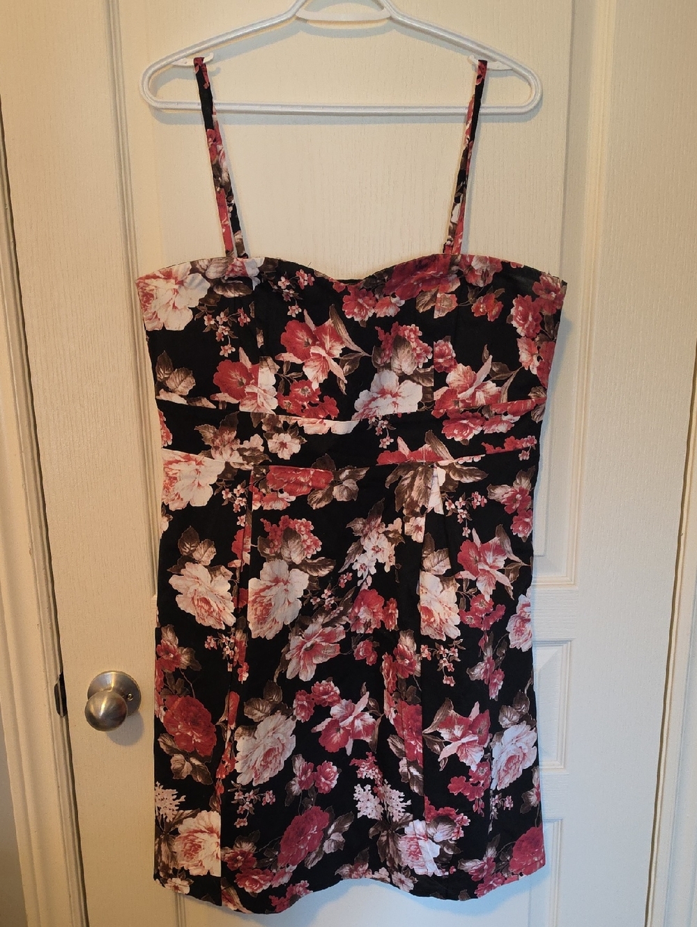 RW&CO. Black Floral Mini Dress with Pink and Cream Flowers